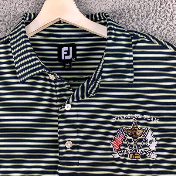 Footjoy Shirt Men‎ Extra Large Black Yellow Stripe Golf Polo FJ Meadowlands - Picture 2 of 13